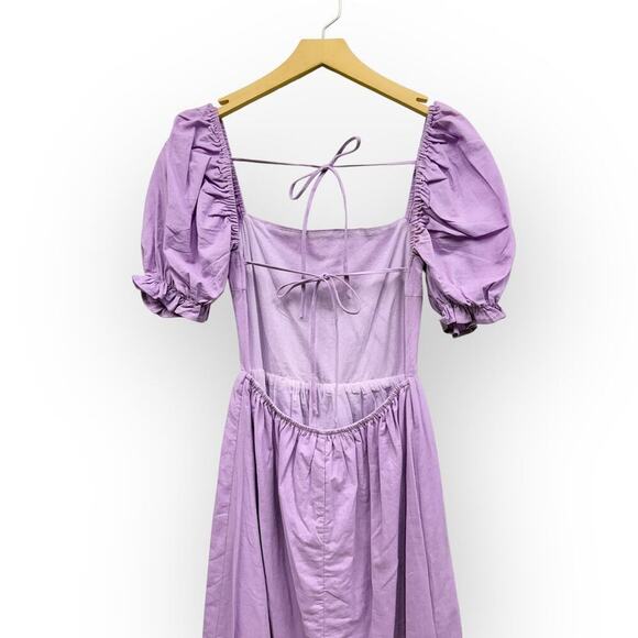 Charlie Holiday Puff Sleeve Backless Cotton/Linen Paris Maxi Dress Lilac size 4 - Picture 8 of 10